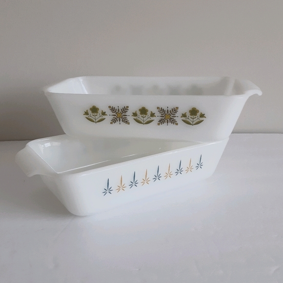 Fire King Other - 2 Fire King loaf pans Meadow Green and Candle Glow